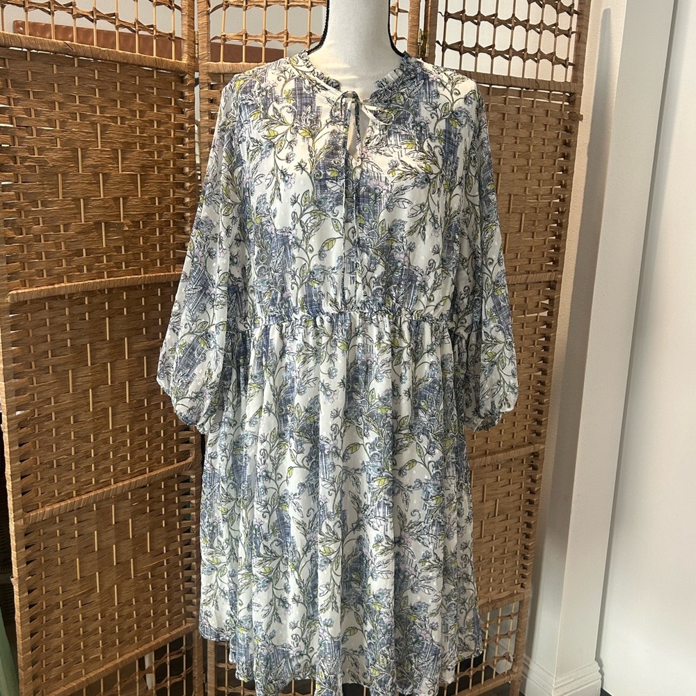 Torrid Green and Gray Smocked Sundress with Bishop Sleeves size 3 Torrid